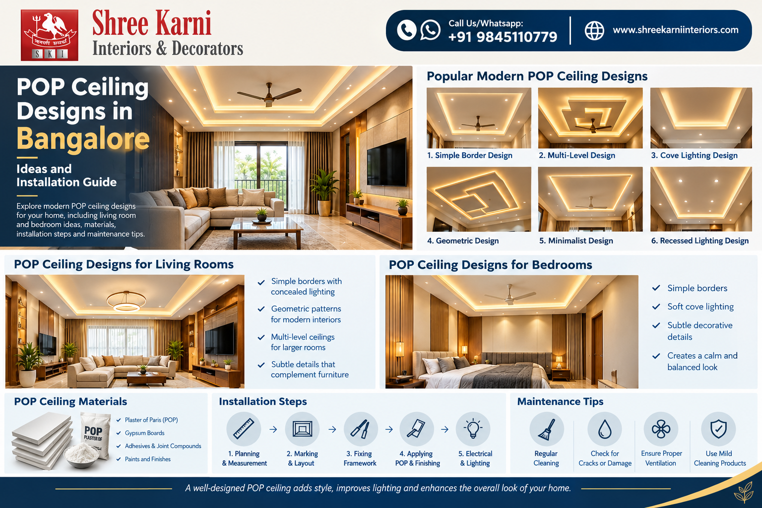 POP Ceiling Designs in Bangalore for Living Rooms and Bedrooms